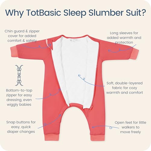 Image of Baby Sleep Sacks with Feet, 1.0 TOG Long Sleeve Wearable Blanket for 0-6M Infants & 2T-4T Toddlers, Soft and Cozy