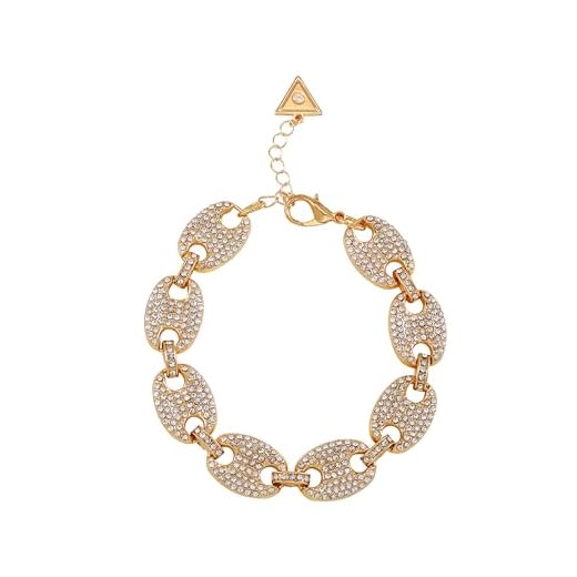 GUESS Pulseira de elos dourados com pedra transparente, One Size, Metal, Pedra de vidro
