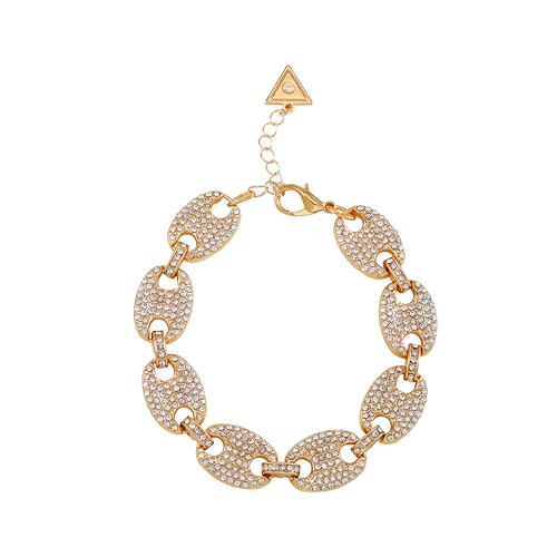 GUESS Goldtone Pave Clear Stone Statement Link Bracelet