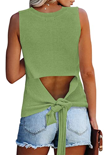Image of Cutiefox Women's Knit Tank Tops Sleeveless Summer Loose Tie Back Casual Vest Shirts Blouses