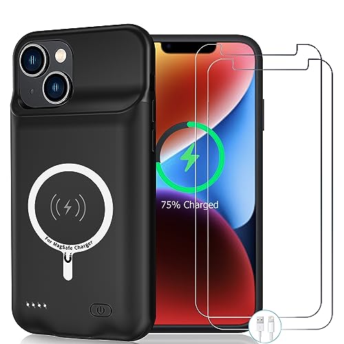 Wireless Charging Case for iPhone 14, 10000mAh High Capacity Portable Rechargeable Protective Battery Case Wireless Charging Compatible with iPhone 14 (6.1 inch) Extended Battery Charger Case (Black)