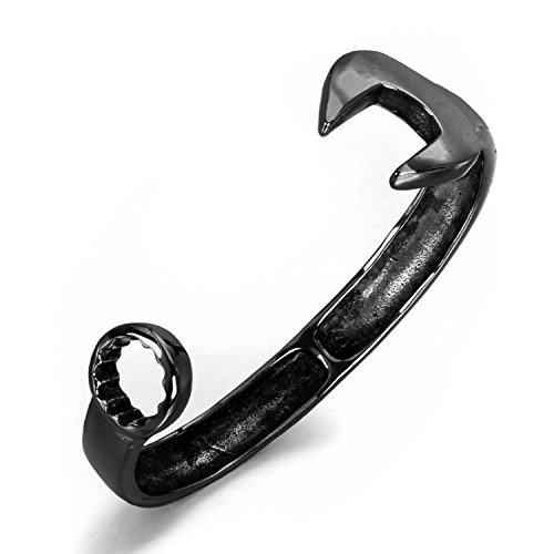 Mendino Herren-Armband Edelstahl Mechaniker Schlüssel Werkzeug Armreif Schwarz mit Samtbeutel