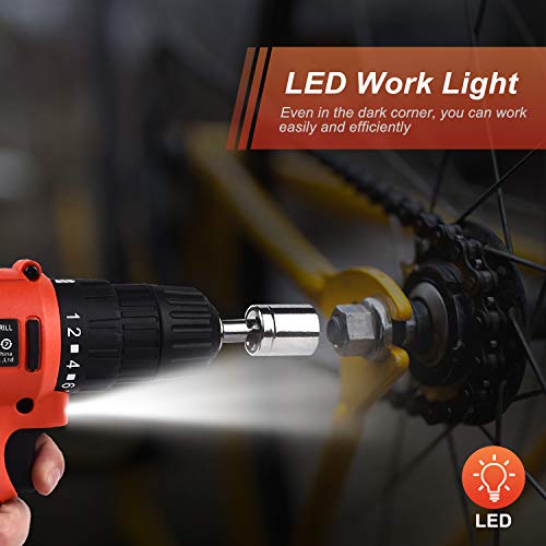 20V MAX Cordless Drill Driver, JUEMEL 100Pcs Accessories Electric Power Drill Set, 2-Speed with Variable Speed Trigger, 3/8'' Keyless Chuck, 18+1 Clutch and 2Ah Lithium-Ion Battery