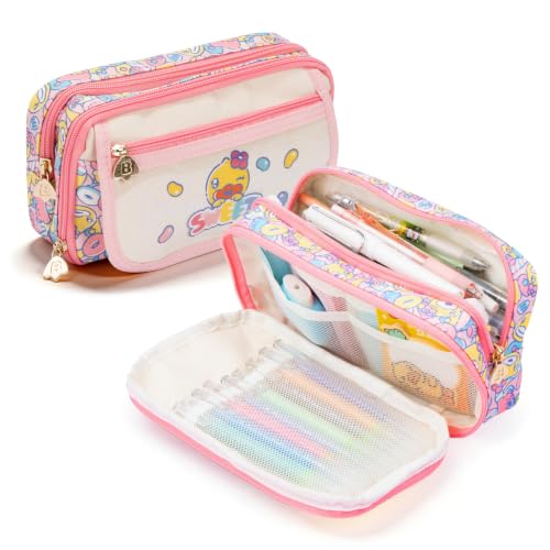 Image of Comix Large Capacity Pencil Case Pouch, 5 Compartments Pencil Pouch, Pink