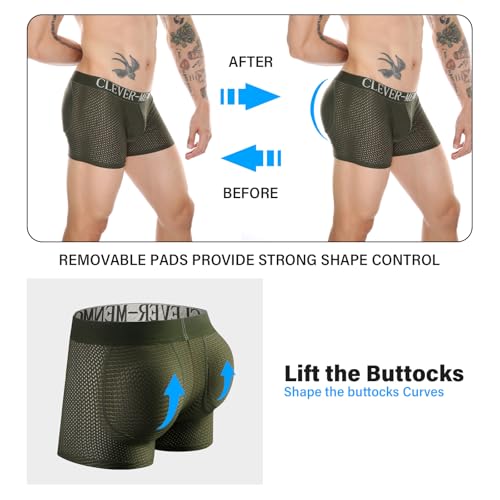 Mesh Mens Padded Underwear Butt Enhancer High Waisted Shapewear Butt Lifter Boxers with Detachable Pads4