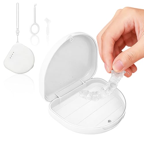 Estojo de retentor ortodôntico de 4 peças, estojo odontológico ortodôntico com orifícios de ventilação, cordão e caixa de armazenamento de viagem para alinhadores e uso de higiene bucal