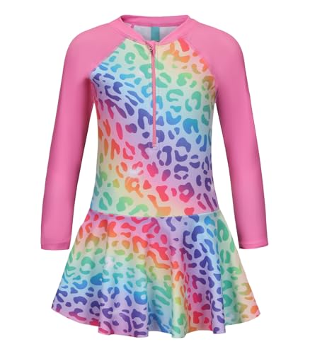 Image of Girls One Piece Swimsuits Long Sleeeve Swim Dress for Kids Girls Bathing Suits Summer Swimwear 3-16 Years