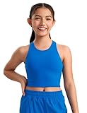 CRZ YOGA Chicas' Butterluxe Doble Forrado Camisetas de Tirantes Racerback de Cuello Alto Recortada Básica Sin Mangas Bailar Azul Destello M