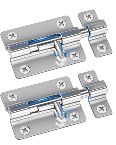Door Security Slide Latch Lock with 12 Screws , 2 Pack Keyless Entry , Thickened Heavy Duty Steel Sliding , Easy to Install Gate