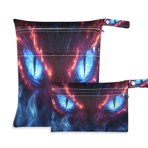 ATTX Cool Dragon Eyes Wet Dry Bags 2-Pack - Reusable Cloth Diaper Storage for Travel, Beach & Gym | Multi-Use Waterproof Bags for Swimsuits, Baby Clothes, Sports Gear#55