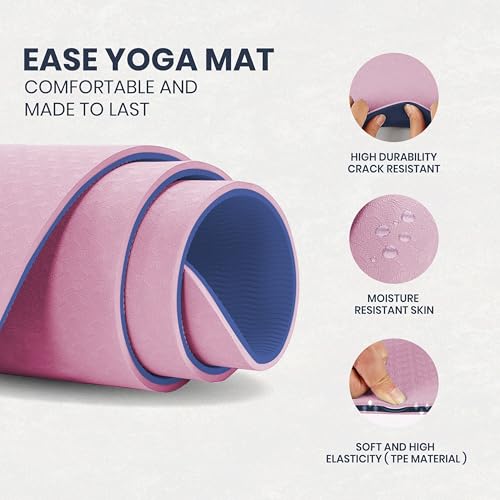Image of JASPO Ease Yoga Mat 6mm Extra Wide with Carry Strap & Bag, Non-Slip Anti-Skid Exercise Mat, Non-Toxic Latex-Free, Lightweight & Tear-Resistant Workout Mat for Yoga, Pilates, Meditation & Home Gym (6ft X 2.62ft) (Dark Pink)