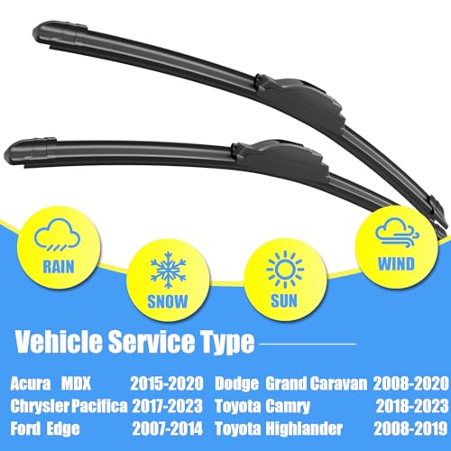 Image of Gavimnal 26 inch+20 inch Silicone Wiper Blades Replacement For Toyota Camry 2018-2024 Highlander 2008-2019 Dodge Grand Caravan 08-20 Ford Edge 2007-2014,All-Season Front Windshield Wiper Blades(Set of 2)