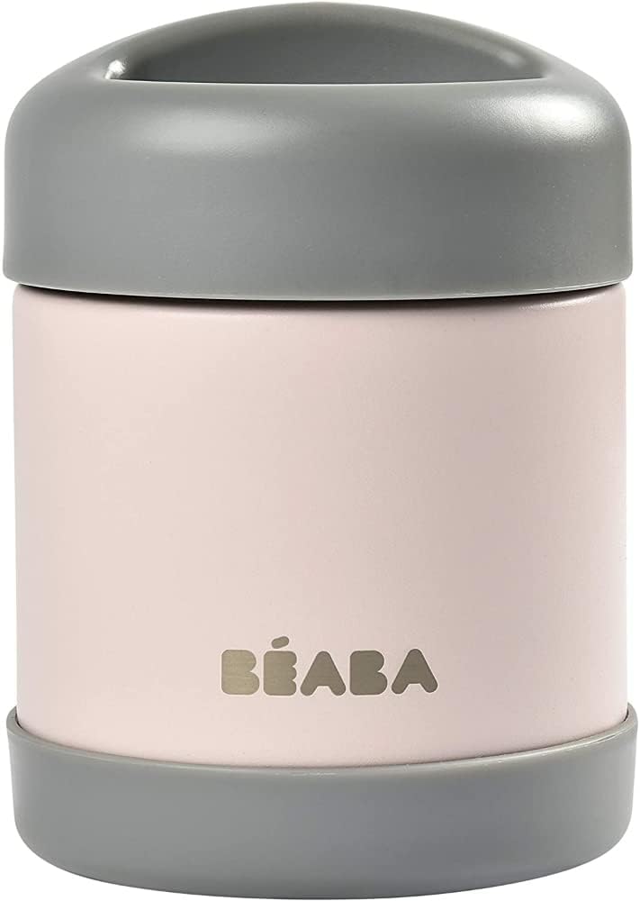 Beaba Isothermal Baby Food Container, 100% Airtight, Stainless Steel, Kids Hot Thermos Keeps Food Hot or Cold For More Than 5 hours, Insulated Double layered Wall, Wide Opening, 300ml, Pink & Mist