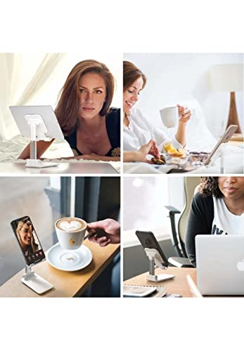 Image of Cell Phone Stand, Tablet Stand, Aluminum Stand Holder for Mobile Phones /Tablets /Ipad /Kindle -White Mobile Holder