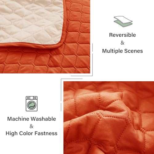 Exclusivo Mezcla Reversible King Size Quilt Bedding Set with Pillow Shams, Lightweight Quilts King Size, Soft Bedspreads Bed Coverlets for All Seasons - (Burnt Orange, 104"x96")