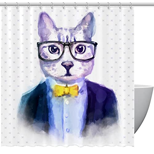 Rideau de douche de qualité supérieure motif chat hipster lavable