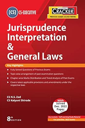 Taxmann's CRACKER for Jurisprudence Interpretation & General Laws (Paper 1 | JIGL) Covering past exam questions (topic-wise) & detailed answers | CS Executive | June/Dec. 2023 Exams