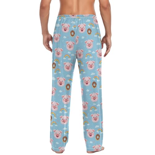 Men's Pajama Pants Donut Pig Rainbow Pajama Pants for Men PJs Bottoms Drawstring Pockets Sleep Lounge Pants S2
