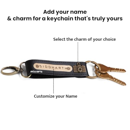 Image of AICA Personalized Name, Color & Charm Leather Keychain - Pack of 3 | Customized Unisex Keychains for Office Bags, Keys, Backpacks, School & College Use | Stylish Keychain for Daily Use Travel Gifting