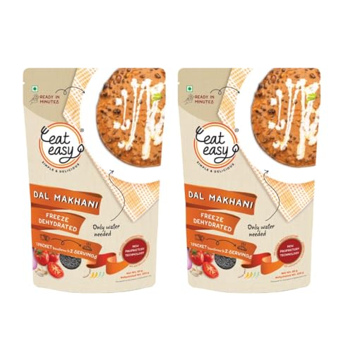 Image of Eat Easy Ready To Eat Dal Makhani- 62gm (Pack of 2) | LIghtweight, Freeze Dehydrated Instant Black Urad Dal with Butter & Cream for Quick Lunch, Dinner, Travel, Campign, Hikking, Trekking | No Artificial Colours, Just Add Hot Water