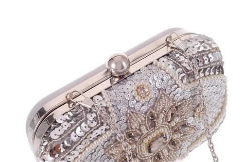 Pochette de soirée strass motif fleurs perlées mariage et dîner