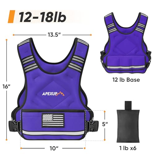 Image of APEXUP Adjustable Weighted Vest, 4-10lb /12-18lb /20-32lb Vest with 6 Ironsand Weights and Large Pocket, Weight Vest for Men Women Strength Training, Running, Walking