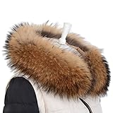 Real Raccoon Fur Women's Fur Scarf Shawl Hood Hat Trim Hood Collar Animal Fur Trim for Coat Down Jacket Outerwear (Long 70CM/27.5in)