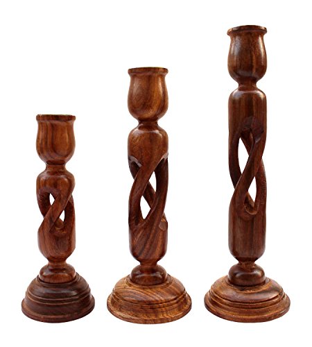 Image of ITOS365 Handmade Wooden Candle Stand - Set of 3 | Decorative Wood Finished Wax Candle Holder for Home, Office & Living Room Decor | Handcrafted Tealight Holder Gift Item for Diwali & Festivals