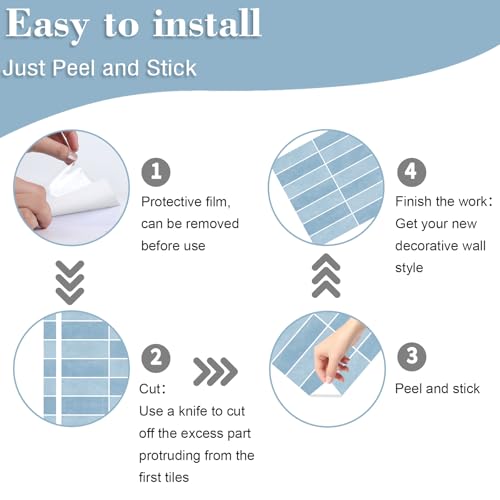 TOARTI 10 Stück 2D Himmel Blau Fliesenaufkleber Metro Fliesen Selbstklebend fliesenaufkleber Küchenrückwand Fliesen Klebefliesen Fliesenfolie Selbstklebende Küche Bad 30 x 30cm