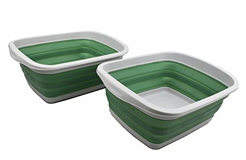 Image of SAMMART 10L (2.6 gallons) Collapsible Plastic Washing Tub-Foldable Tub-Portable Washing Basin/Washtub-Space Saving Outdoor Pop up (Grey/Dark Sea Green (Set of 2))