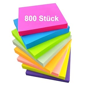 800 Stück Haftnotizen, Bunt Sticky Notes, 8 x 100 Blatt Haftnotizzettel, Selbstklebende Klebezettel für Markieren und Hervorheben von Seiten,Checkliste oder To-Do-Liste,Schule(7,6 x 7.6 cm, 8 Farbe)