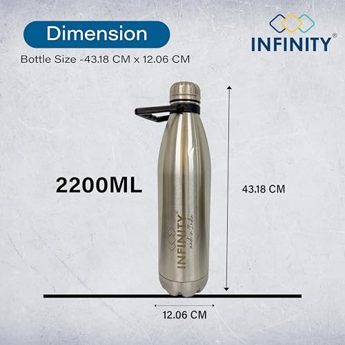 Image of Infinity Ace Vacuum Insulated Stainless Steel Bottle | 24 Hrs Hot & Cold | for Office | Travel | Sports | College | School | 2200 ml Silver Shade | Leak Proof | Lightweight | Sleek Design |