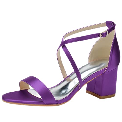 Sandales à lanières femme violettes pointure 38 à talon carré pour robe de mariée