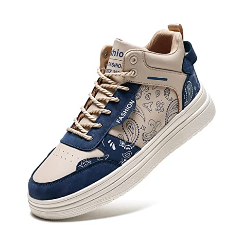 GSIGUL Mens High Top Sneakers Skate Casual Walking Shoes Street Graffiti Fashion Sneakers Athletic Shoes Blue Size 10
