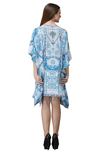 Image of RAVI RAJORIA Georgette Digital Printed Beach Wear Kaftan Blue Free Size R800 | Multi Color 2