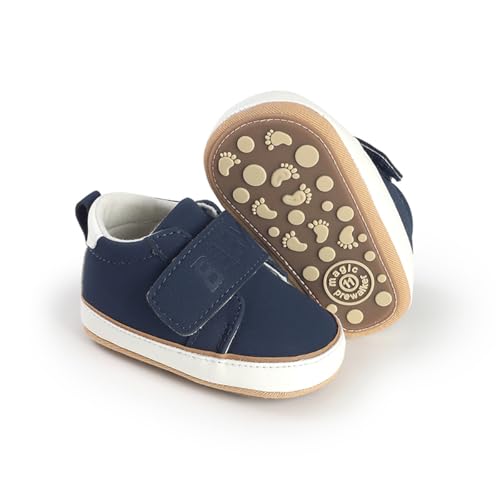Image of HsdsBebe Baby Boys Girls Pu Leather Hard Bottom Walking Sneakers Toddler Rubber Sole First Walkers Infant Cartoon Slippers Crib Shoes