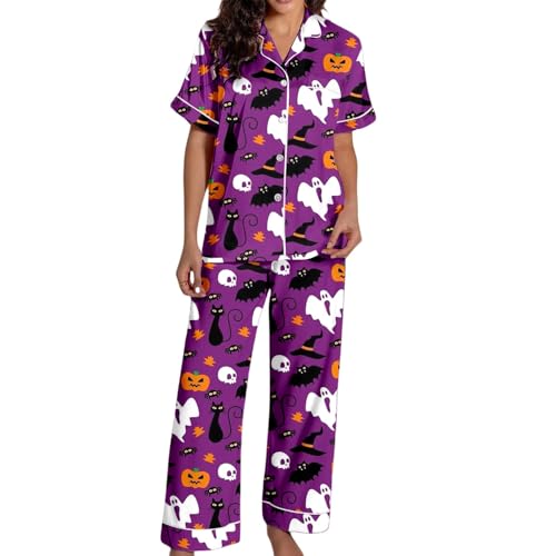 Pyjama d'Halloween femme en soie satinée pour des nuits d'automne élégantes et douces