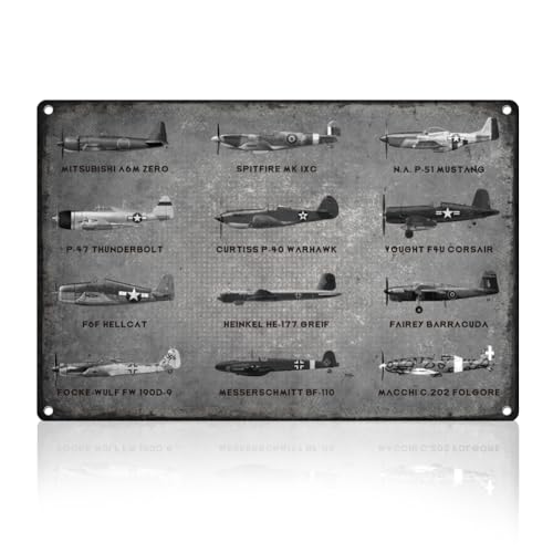 Doodlream Plaque en métal pour décoration murale d'avion de la Seconde Guerre mondiale - Cadeau vintage pour homme - 20,3 x 30,5 cm
