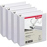Office Depot® Heavy-Duty View 3-Ring Binder, 2' D-Rings, White, 49% Recycled, Pack of 4