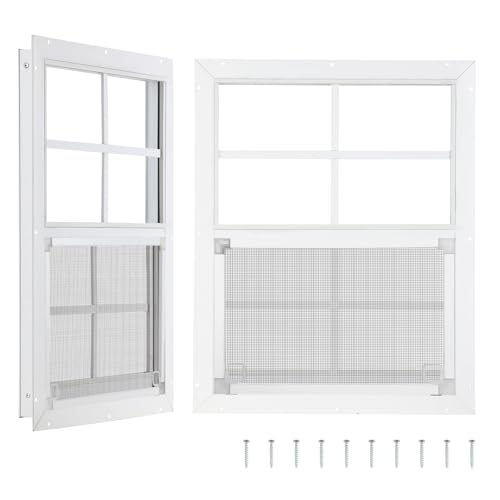 ZHULI 1823 Shed Window 2 Pack Small Metal Replacement Window Outdoor Household Shed Windows with Tempered Glass and Metal Screen for Outside Shed Basement Greenhouse Barn Garage Cabin