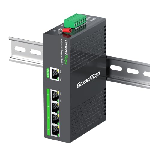 Image of 5 Port Industrial Gigabit PoE+ Switch, 12V /24V to 48V Booster, DIN-Rail | 802.3af /at | 4x 30W PoE 1 Uplink | 12V-52V Input to 48V /54V Output | Rugged IP40 for RV Camper, Marine, Solar