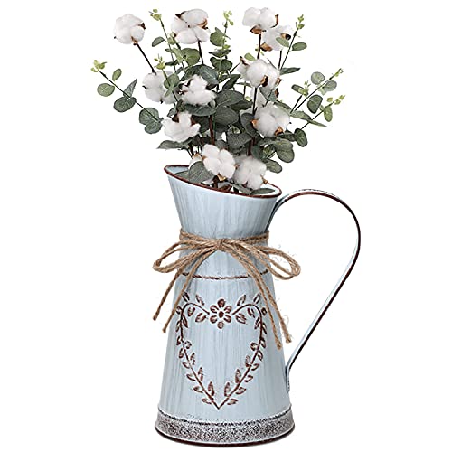 Yoillione French Vase Vintage Farmhouse Vase Decor, Jug Vase Tall Galvanized Vase Small Tin Vase Shabby Chic Jug Planter, Rustic Flower Vase Metal Pitcher Vase With Handle For Wedding Home Garden #TOP3