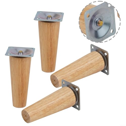 Lot de 4 pieds de meubles en chêne massif avec plaques de montage, pieds de table en bois pour canapé, armoire, lit, chaise, kit de pieds de soutien coudés et droits - Gris (oblique 8 cm)