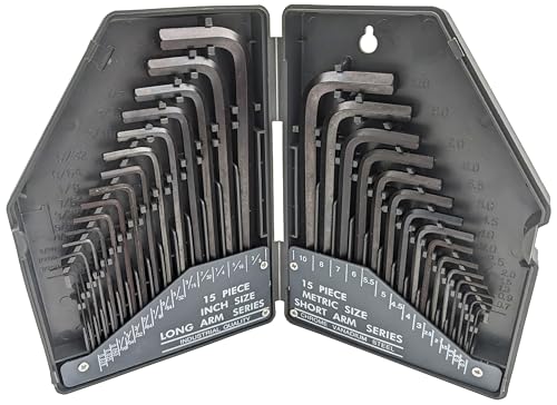 30 Piece Hex Key Wrench Set - Includes Popular Inches and Metric Sizes in a Grey Storage Case