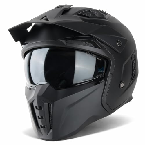 VINZ Kioto Casco Jet con Visera Solar | Casco Streetfighter para Scooter & Moto & Ciclomotor | ECE 22.06 Homologado | En Tamaño XS - XXL | para Hombre y Mujer - Negro Mate