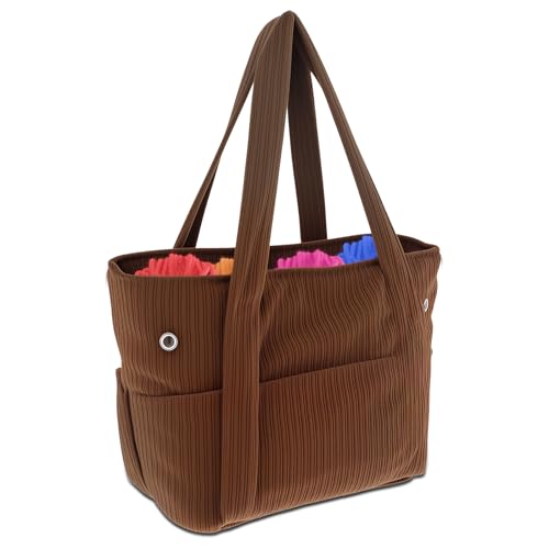 Bolsa de crochê com alças e vários bolsos bolsa de fio de veludo cotelê grande capacidade pacote de tricô abertura ampla organizador de crochê prático pacote de armazenamento para crochê, Café