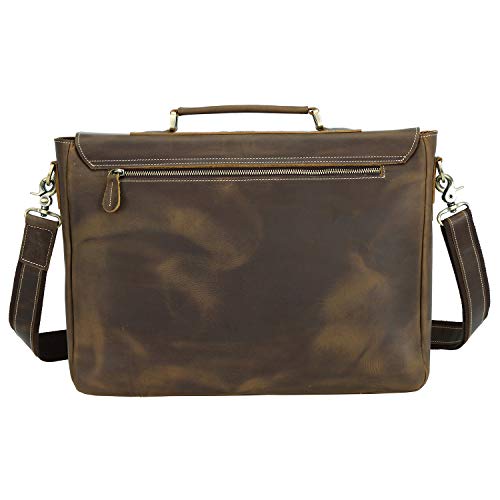 Texbo Men's 16 Inch Full Grain Cowhide Leather Laptop Briefcase Messenger Bag Tote with YKK Metal Zipper