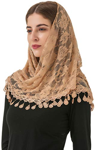 PAMOR Mass Veil Triangle Mantilla Cathedral Head Covering Chapel Veil Lace Shawl Latin Scarf