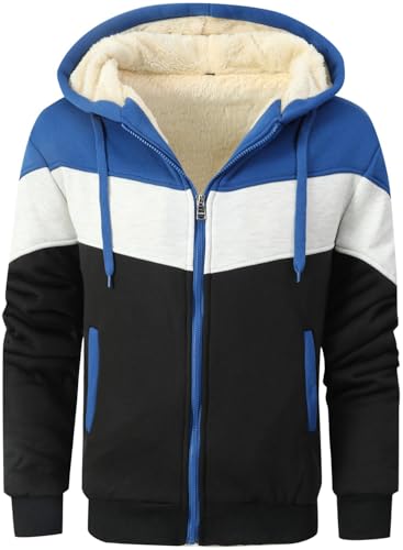 LEZUAN Hoodie para Hombre con Cremallera, Sudadera con Capucha de Invierno, Chaqueta con Capucha de Forro Polar, Ropa de Abrigo Gruesos(Azul,XXL)