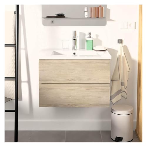 MOB-IN Schlichtes Waschtisch-Set Sorrento, 60 cm, mit Keramikplatte und verchromtem Wasserhahn